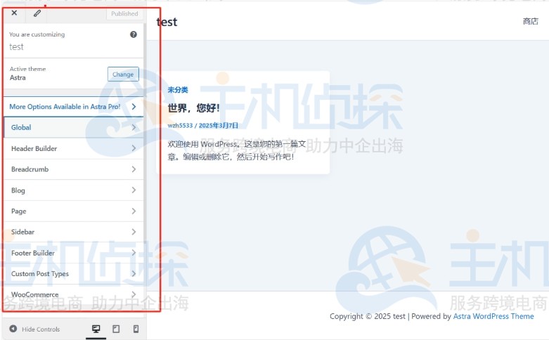 使用Astra自定义器