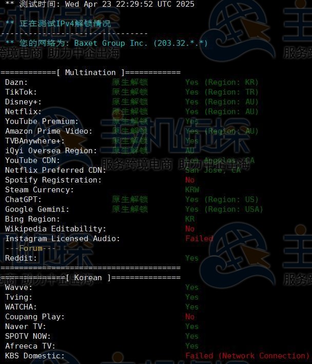流媒体解锁测试