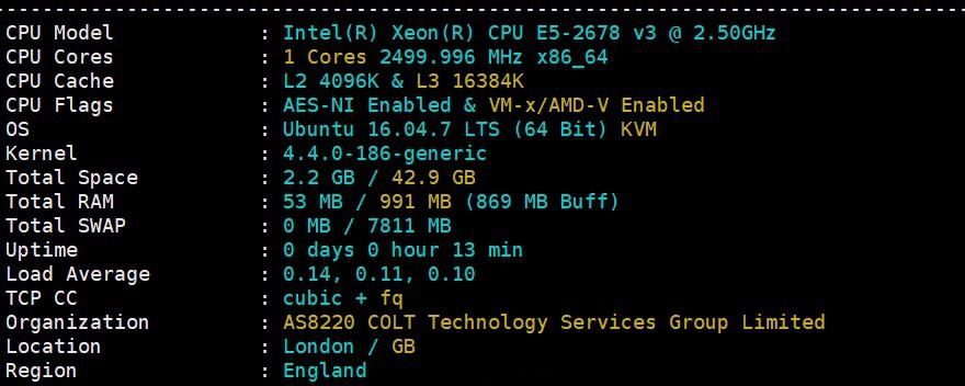 Lightlayer英国原生IP VPS系统参数