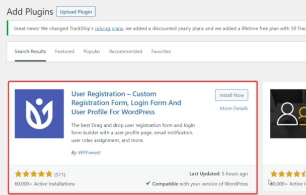 在搜索栏中搜索 User Registration
