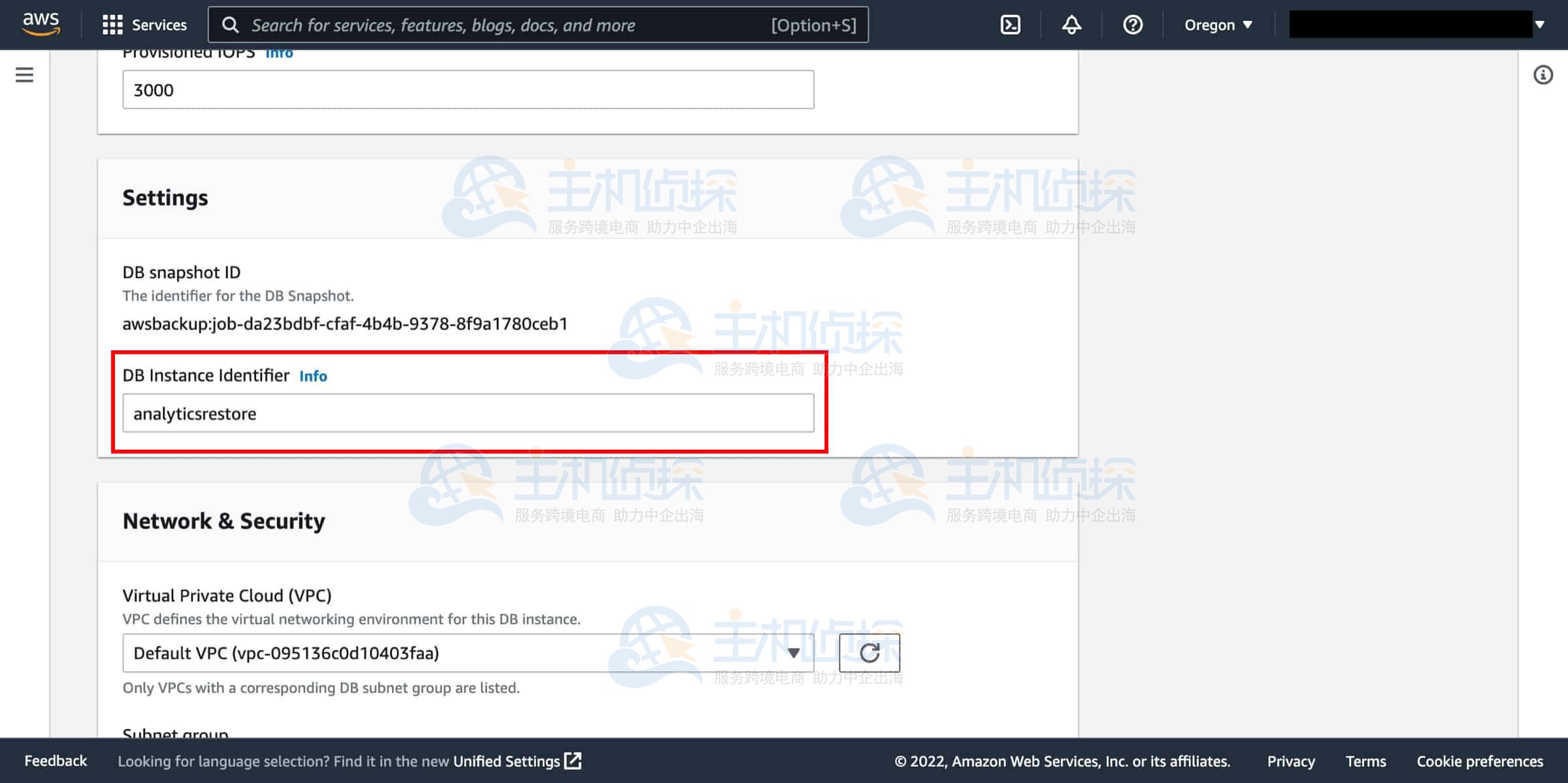从备份还原Amazon RDS数据库