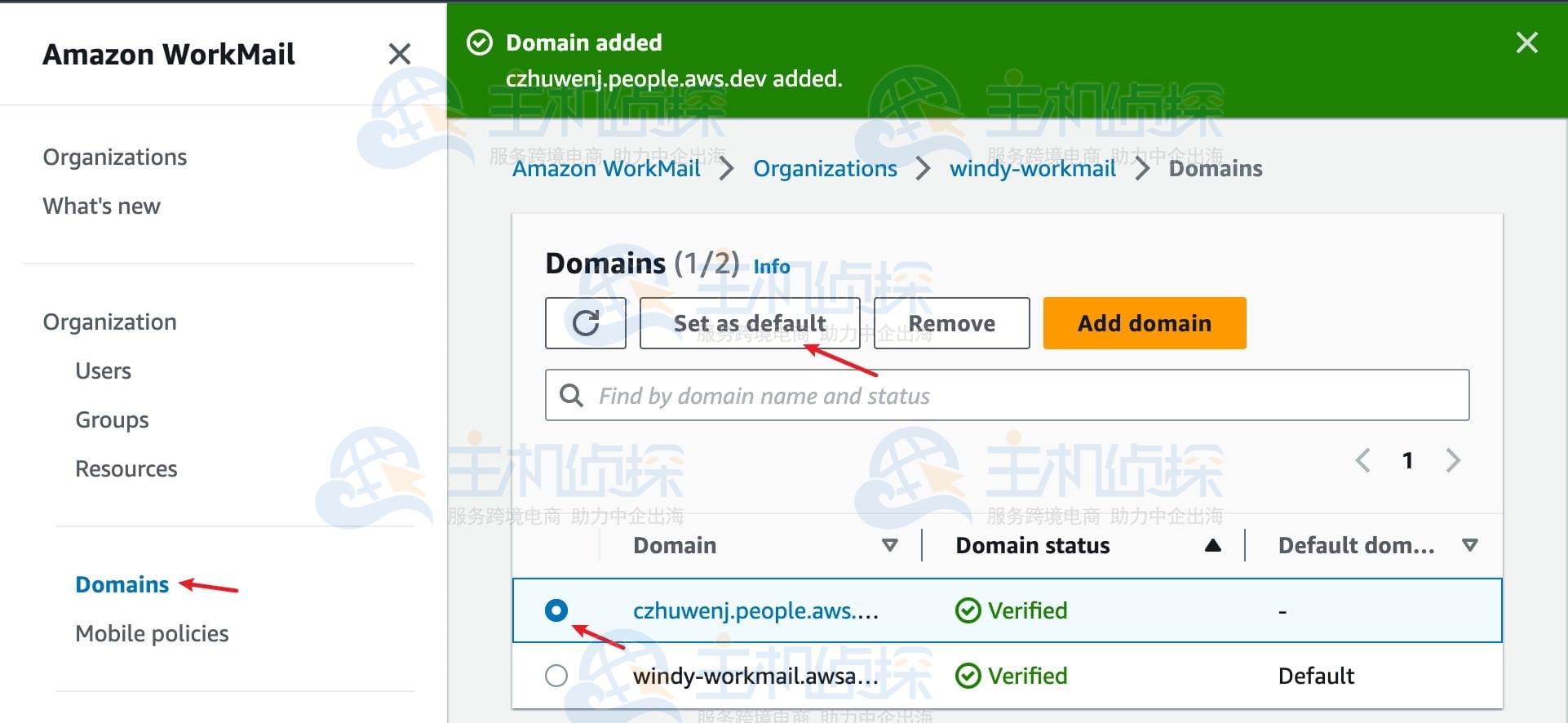 在Amazon WorkMail上使用自己的邮件域