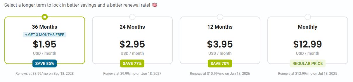 $1.95/月+3个月赠期