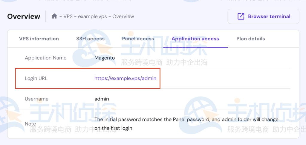 单击提供的登录URL打开 Magento2仪表板
