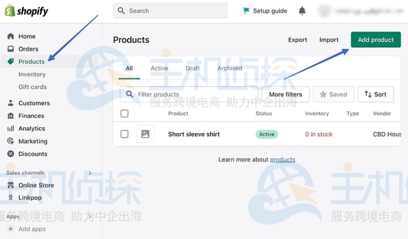 转到 Shopify 仪表板中的产品-添加产品
