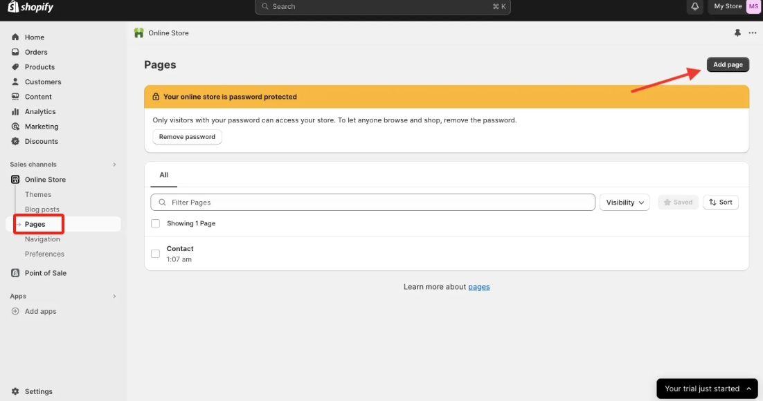 添加新Shopify页面