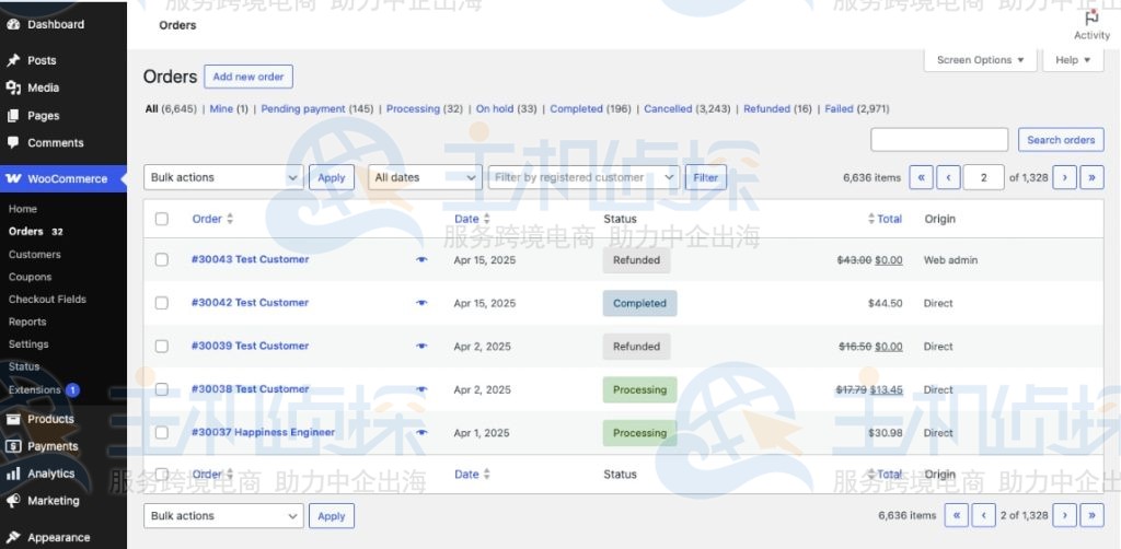 WordPress商城订单概览