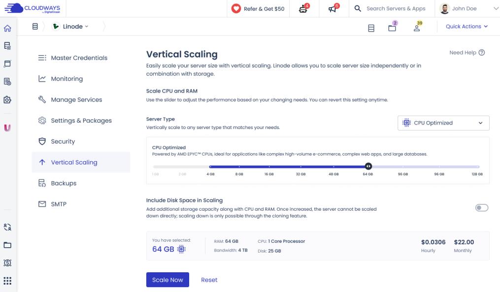 Cloudways平台垂直扩展