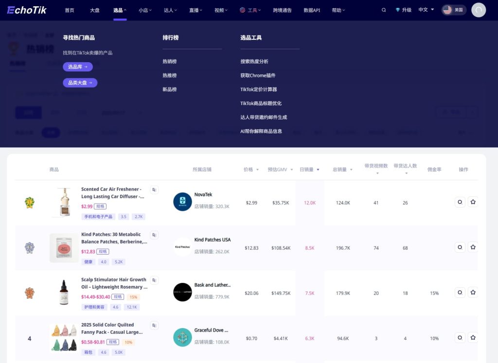 EchoTik选品热销榜