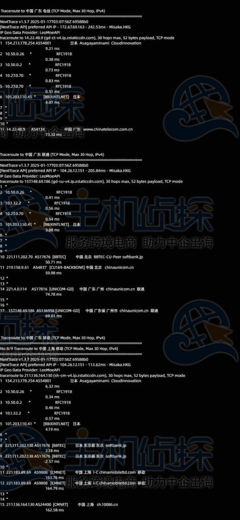Lightlayer日本云服务器回程路由测试
