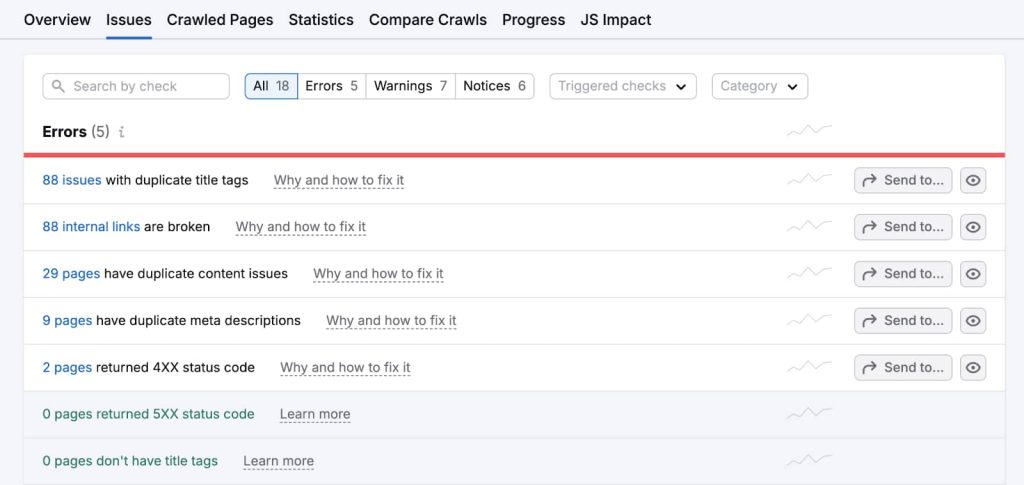 Site Audit提供每个问题的信息