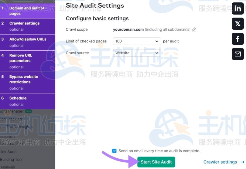 单击 Start Site Audit