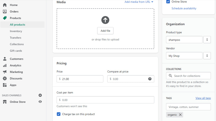 单击产品以检查或设置集合属性
