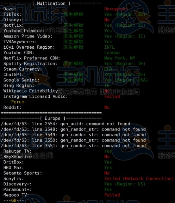 流媒体解锁测试