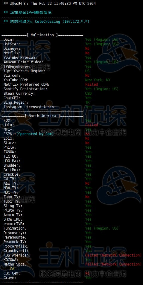 流媒体解锁测试