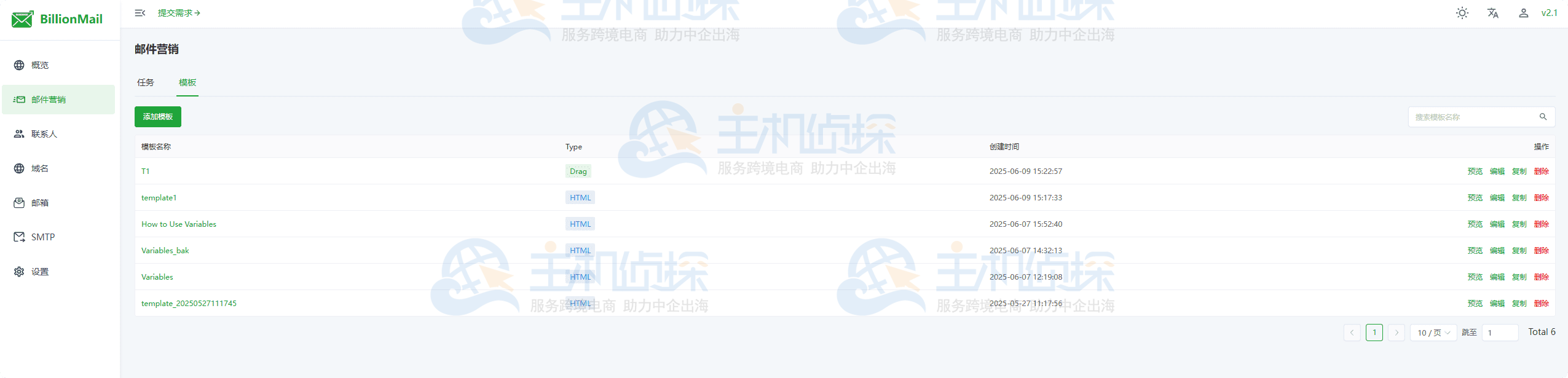 BillionMail添加模板