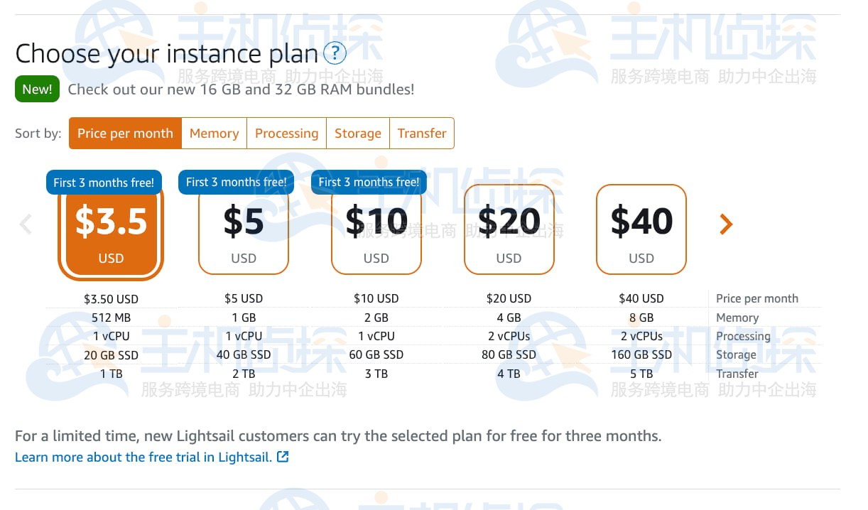 选择亚马逊免费VPS实例计划