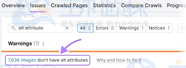 SEMrush站点审核工具替代文本检查