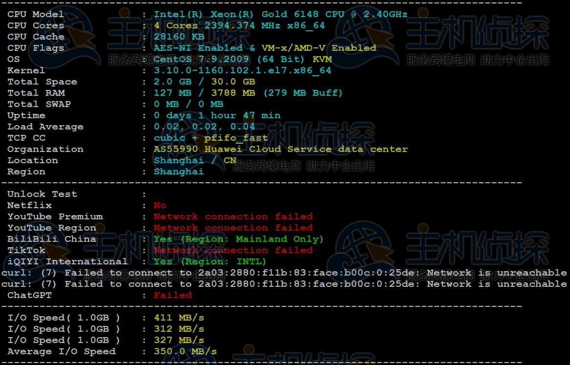 莱卡云上海BGP云服务器CPU硬件、硬盘读写