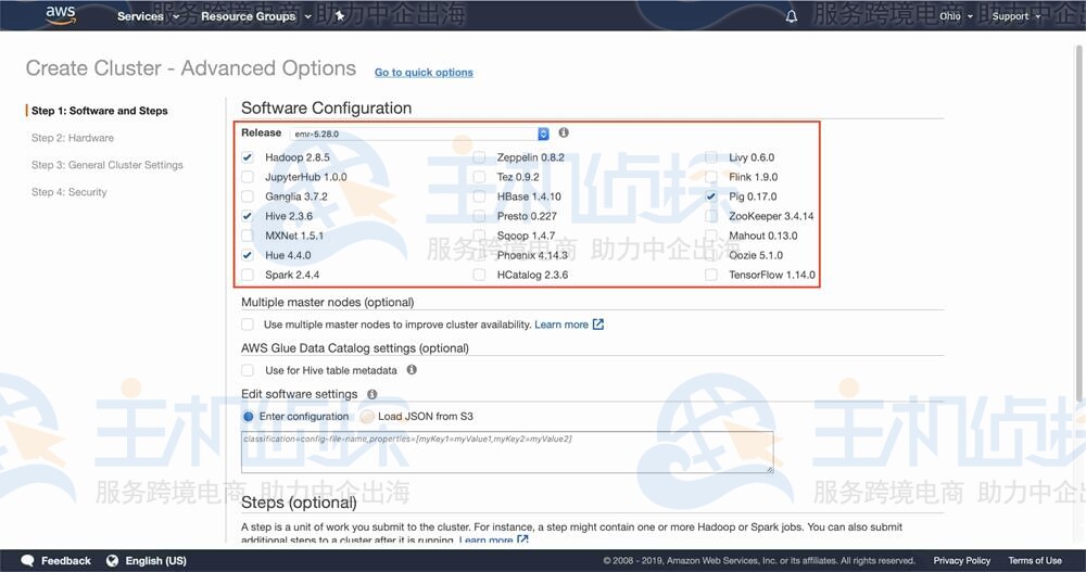 配置Amazon EMR集群软件和步骤