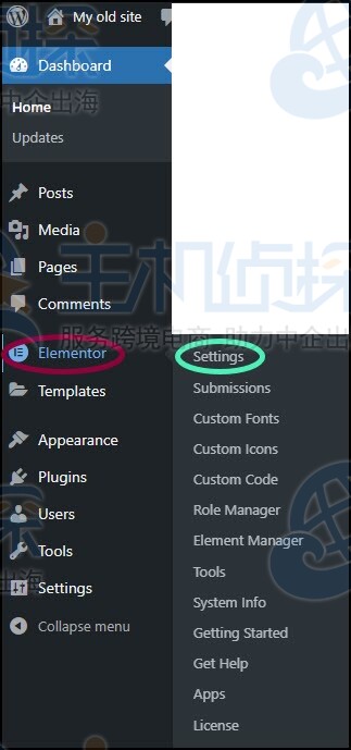 导航至 Elementor中的Settings