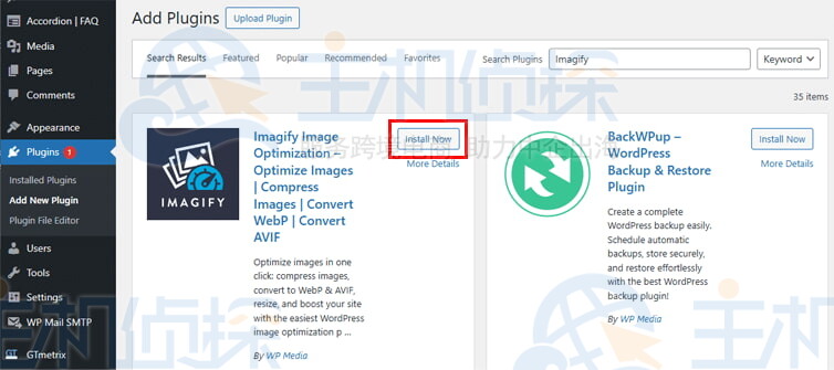 搜索Imagify然后点击安装