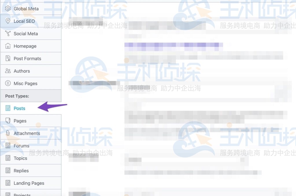 设置页面点击左侧选项卡菜单中的文章选项