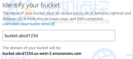 创建Amazon Lightsail存储桶