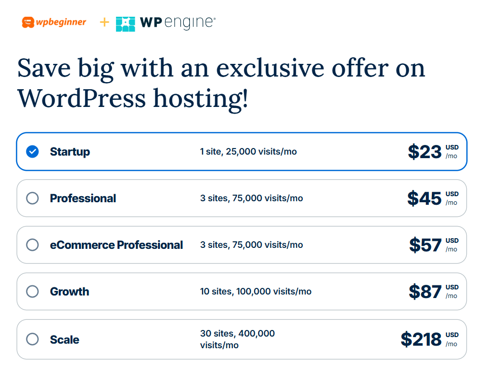 WP Engine价格方案