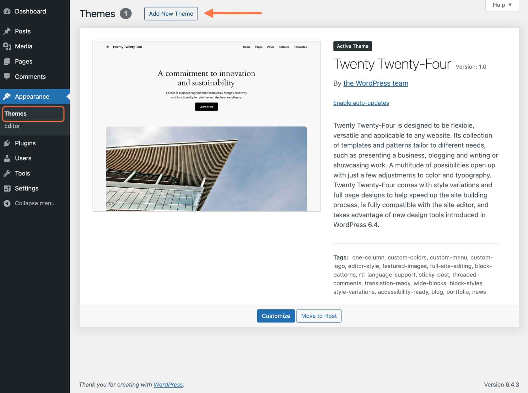 单击添加新主题按钮