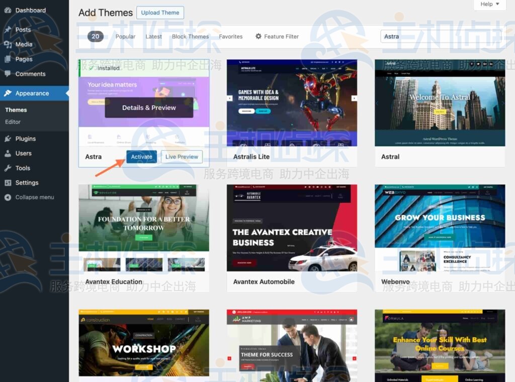 激活 Astra 主题