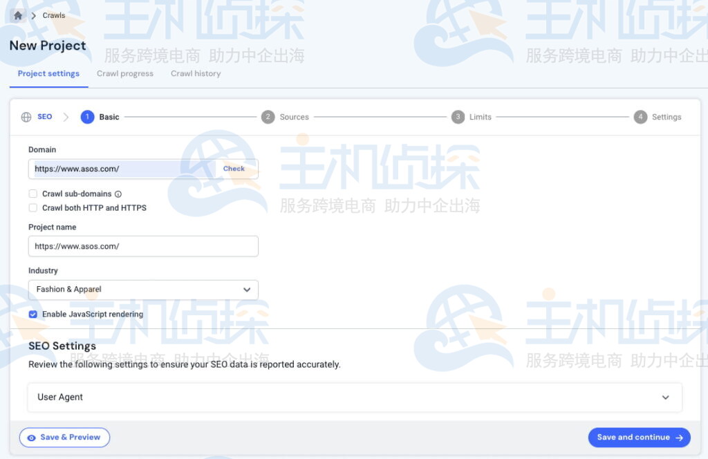 输入主要域名并命名项目