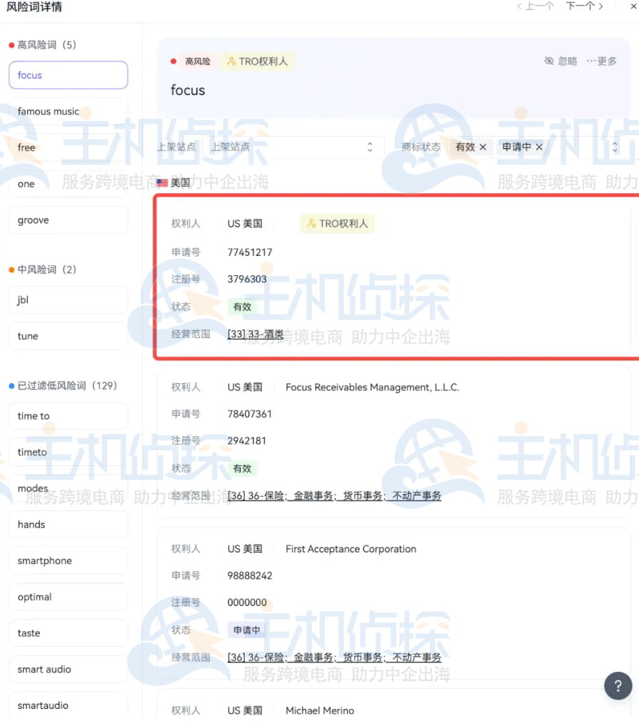 睿观直接定位风险商标词