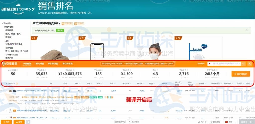 翻译开启后的页面显示