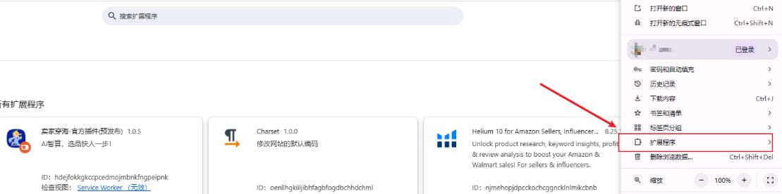 进入浏览器扩展程序
