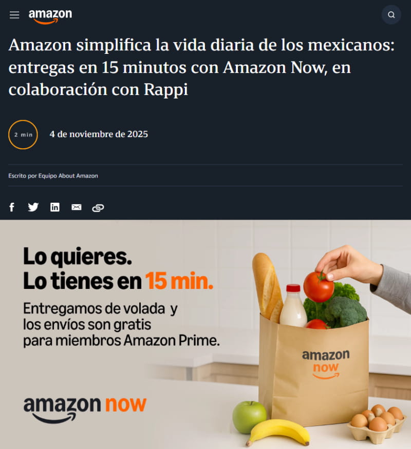 亚马逊在墨西哥上线即时配送服务Amazon Now