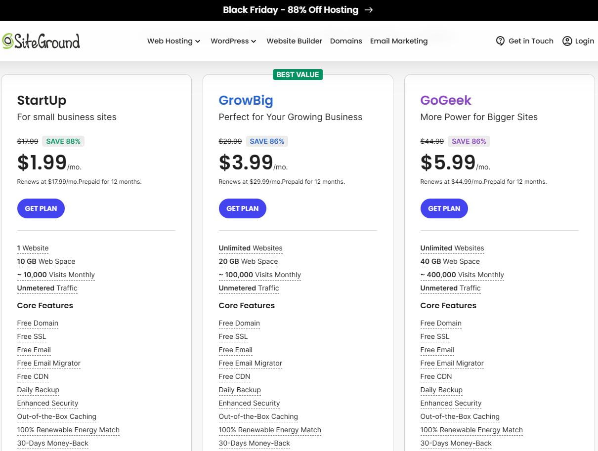 SiteGround黑五活动