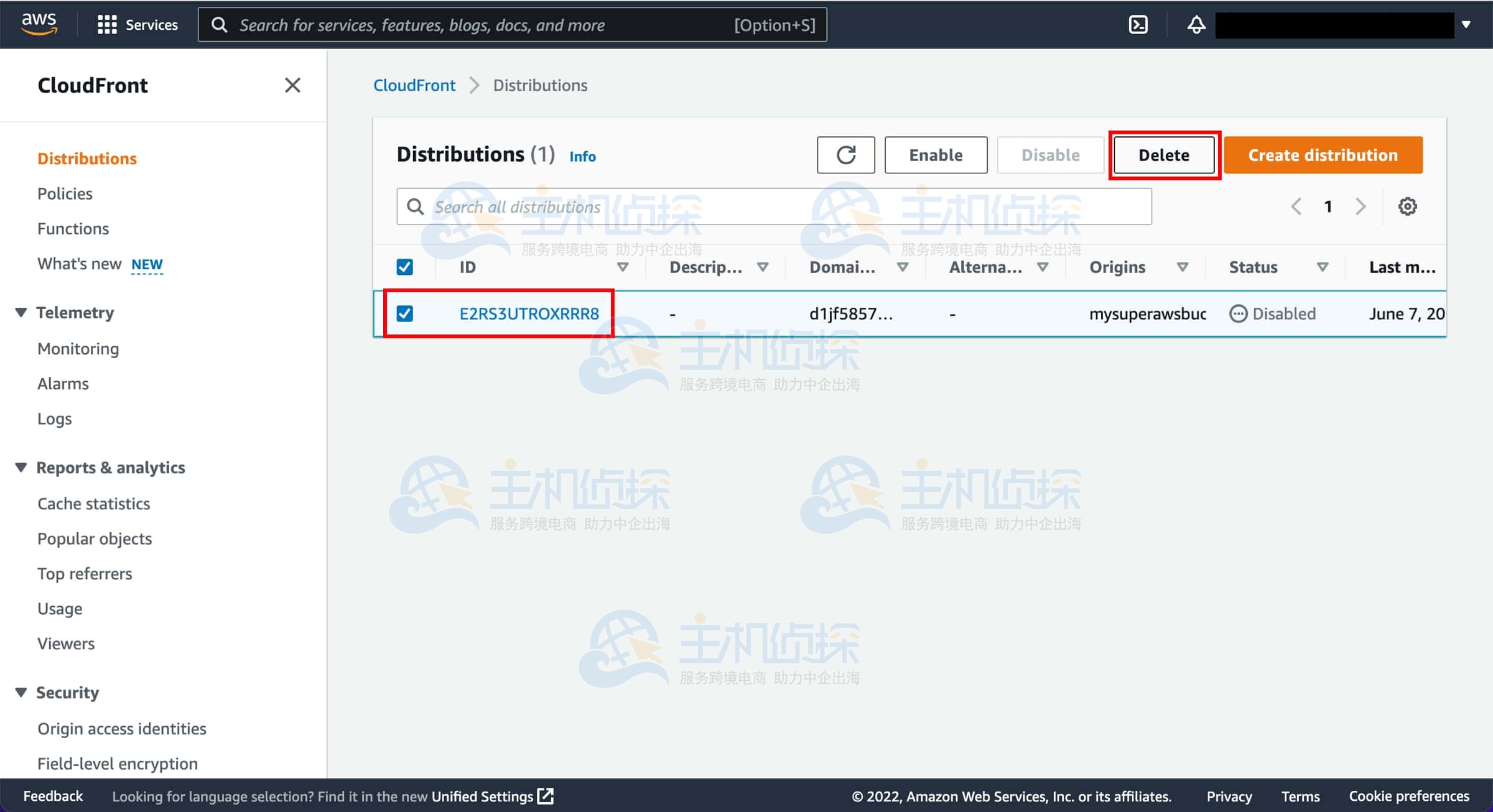 选择要删除的分发