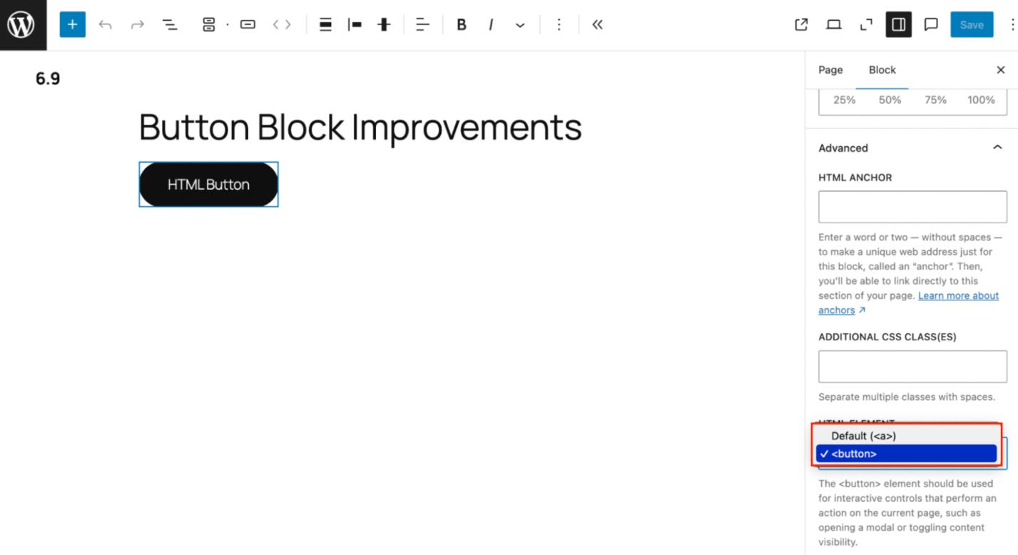 按钮区块支持新的HTML元素