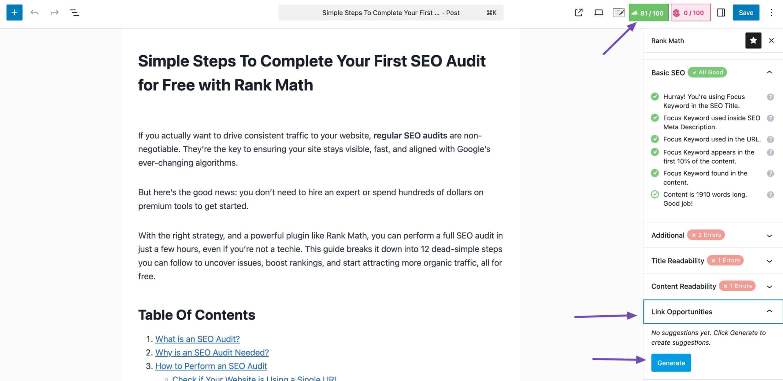 利用AI Link Genius生成内容链接建议