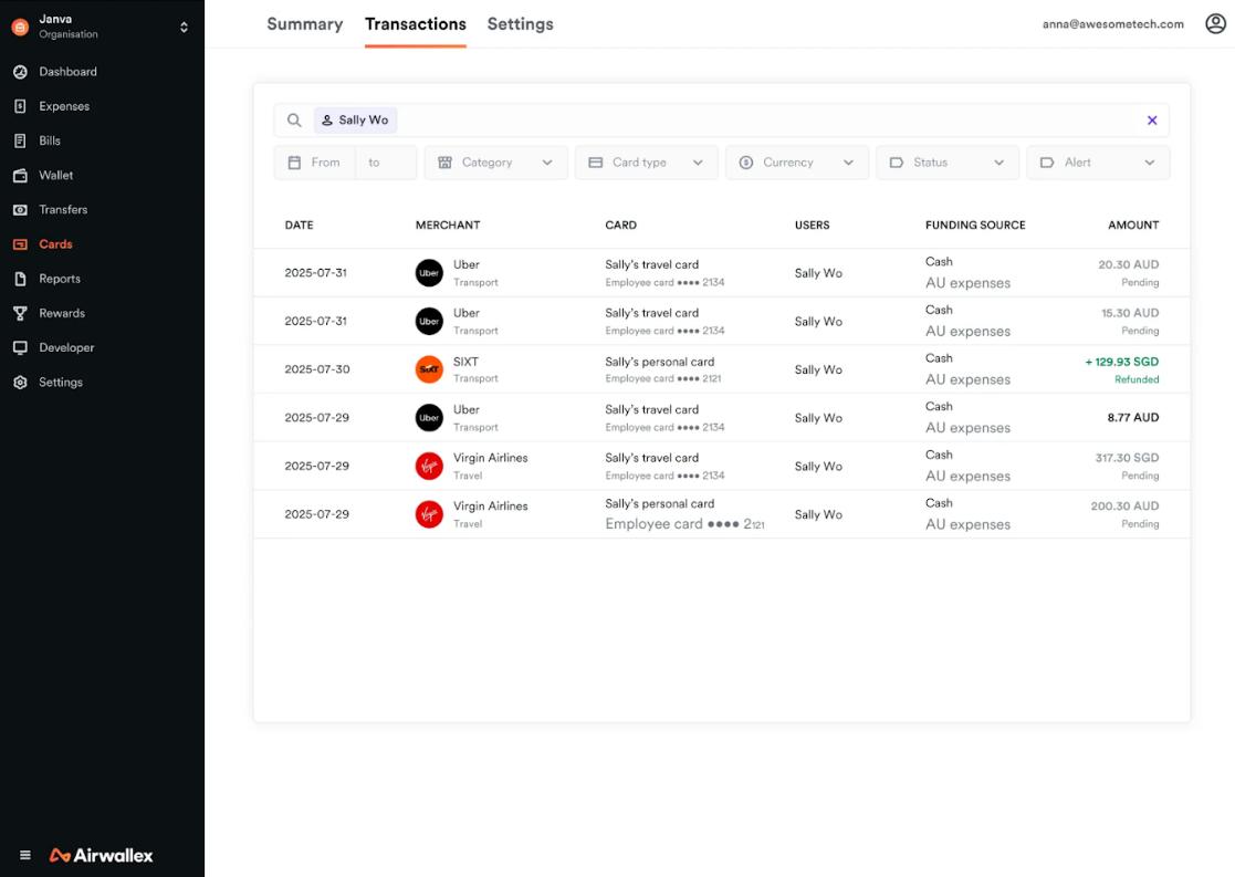 以更强大的搜索功能和更清晰的状态信息更快定位卡片交易