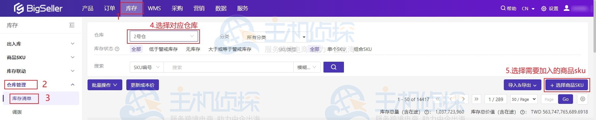 将商品SKU放入仓库并添加库存数量