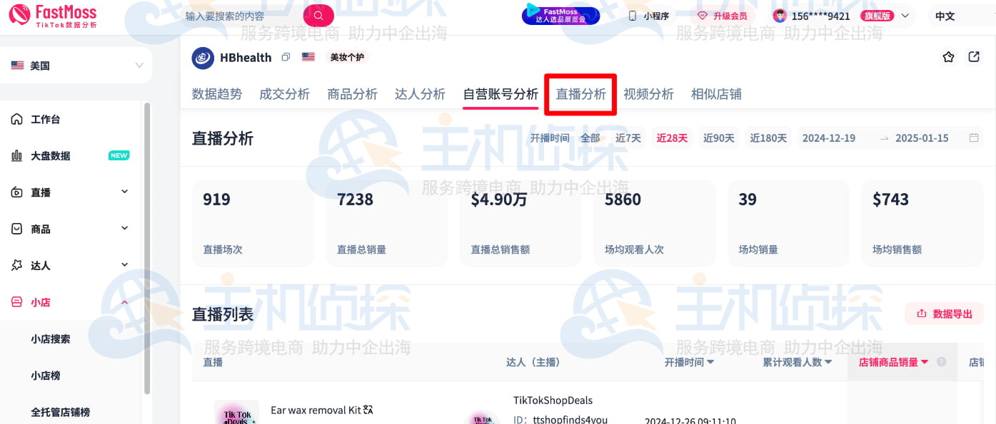 进入FastMoss店铺详情页跟踪店铺直播动态