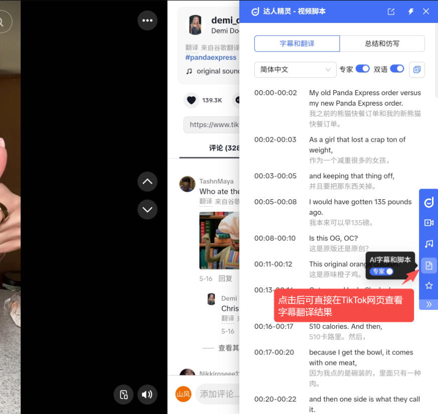 TikTok双语字幕翻译工具