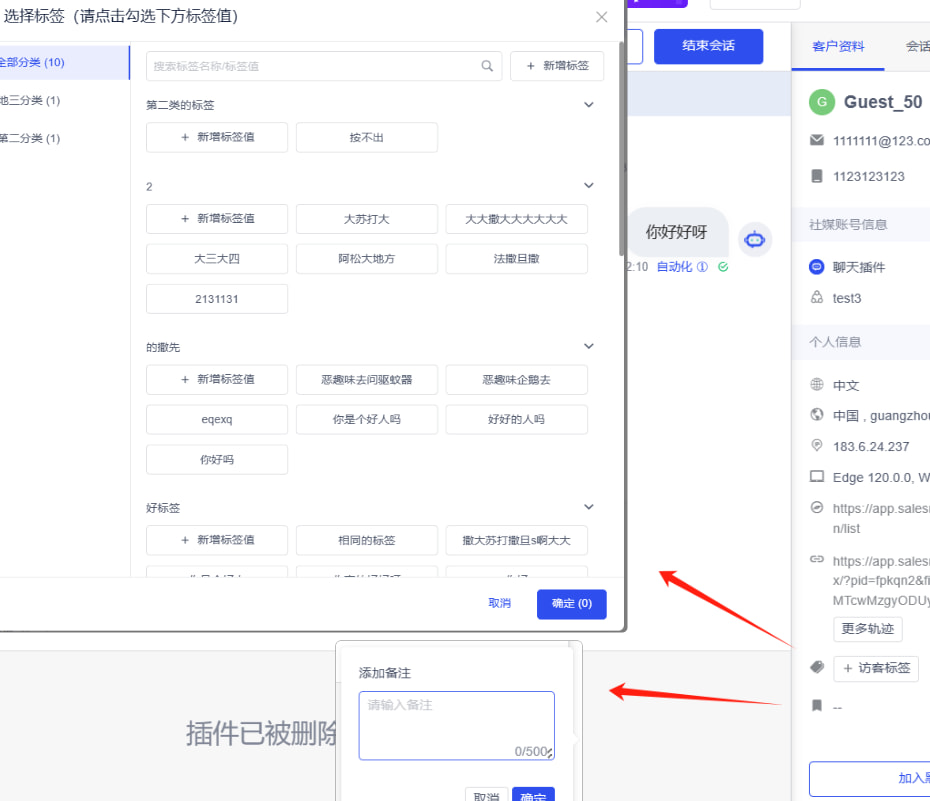 添加访客标签和会话标签