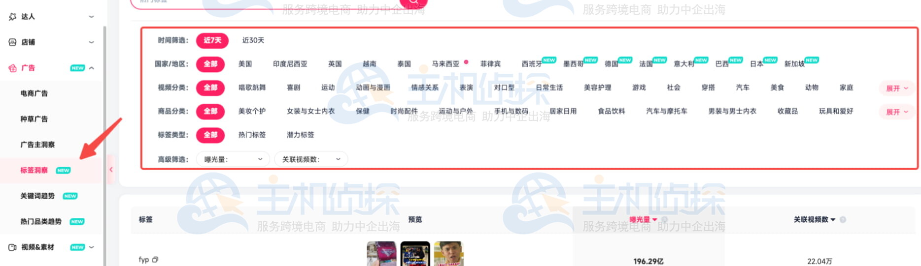 找到热门标签和潜力标签