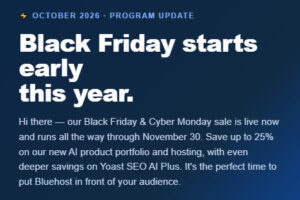 BlueHost 2026年黑五大促提前开始 主机与AI产品最高省25%