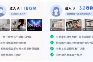 两位模拟候选达人对比，图中播放数字不作为判断依据